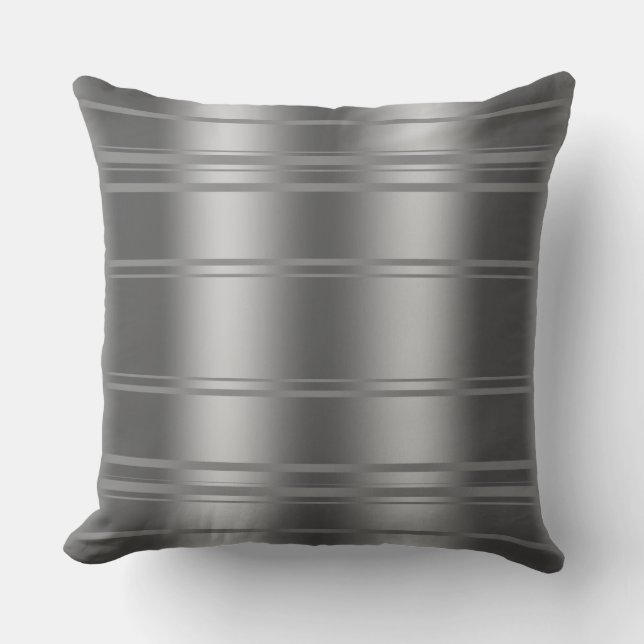Modern Silver Grey And Grey Stripes Throw Pillow (Front)