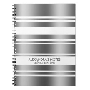 Modern Silver Grey And White Stripes Pattern Notebook