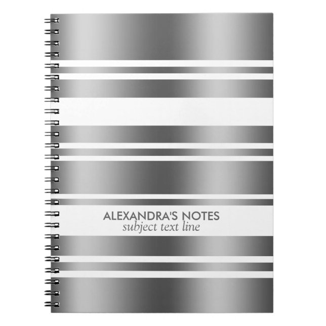 Modern Silver Grey And White Stripes Pattern Notebook (Front)