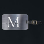Modern Silver Grey Brushed Metal Monogram Script Luggage Tag<br><div class="desc">Modern Chic Silver Grey Brushed Metal Script Monogram Cute Bag Tag</div>