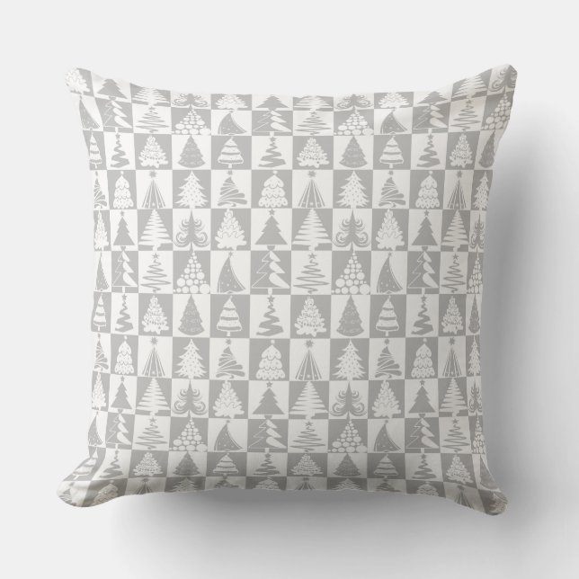 Modern Silver Grey Christmas Pattern Throw Pillow (Front)