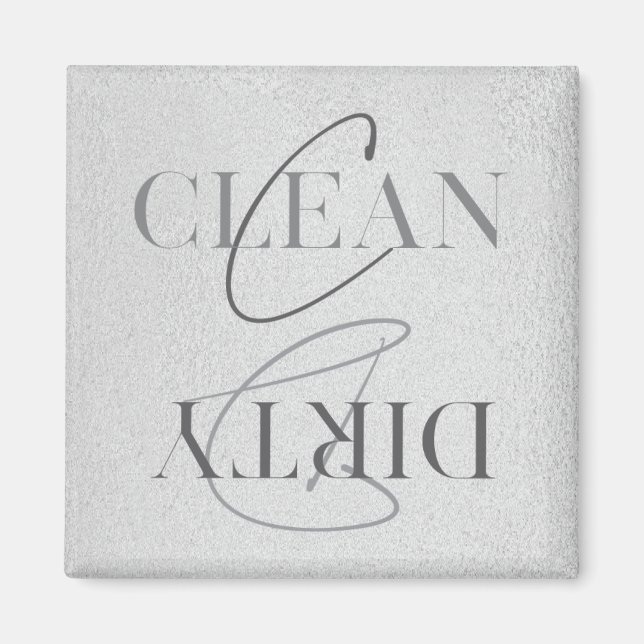 Modern Silver Grey Clean Dirty Kitchen Dishwasher Magnet (Front)