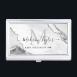 Modern Silver Grey Glitter Marble Agate Monogram Business Card Holder<br><div class="desc">Modern Elegant Chic Silver Grey Glitter Marble Agate Monogram Business Card</div>