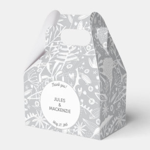 Modern Silver Grey Graphic Floral Botanical Favor Box