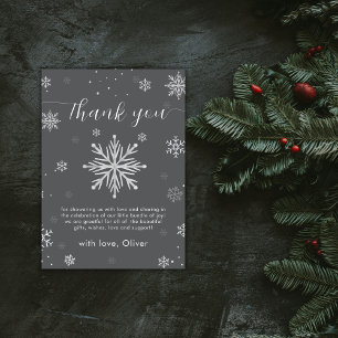 Modern Silver Grey Magical Snowflake Baby Shower  Thank You Card