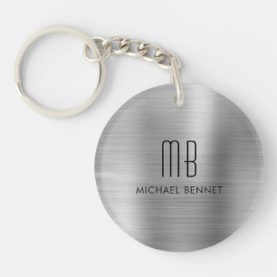Modern Silver Grey Monogrammed Keychain