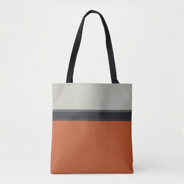 Modern Silver Grey Navy Orange Red Stripe Pattern Tote Bag (Front)