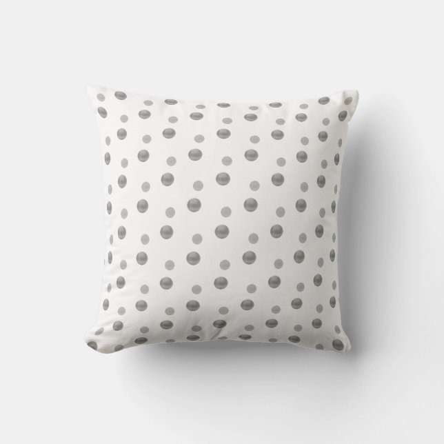 Modern Silver Grey Polka Dots on White Throw Pillow (Front)