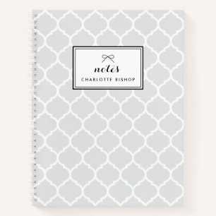 Modern Silver Grey Quatrefoil Pattern Personalized Notebook