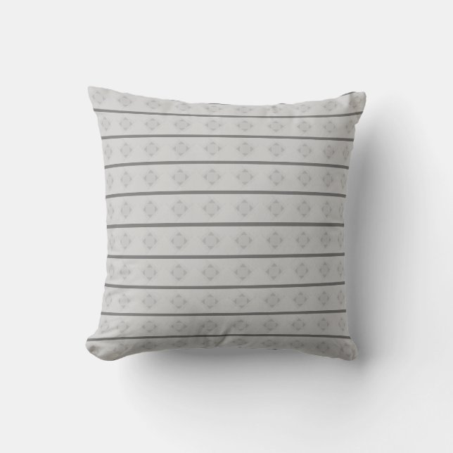 Modern Silver Grey Stripes & Geometric Pattern Throw Pillow (Front)