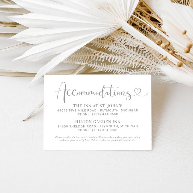 Modern Silver Heart Script Wedding Accommodations Enclosure Card (Creator Uploaded)