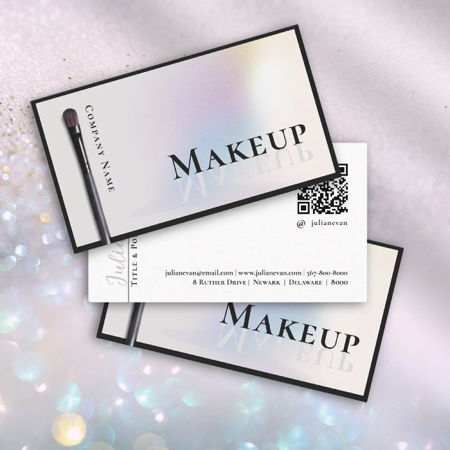 Modern Silver Holographic Makeup Artist Business Card (Creator Uploaded)