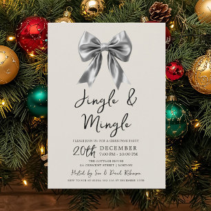 Modern Silver Jingle & Mingle Christmas Party Bow Invitation