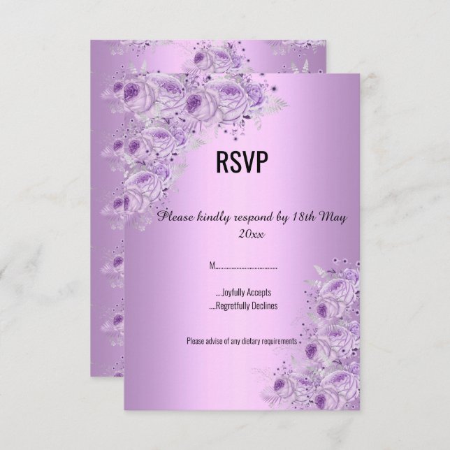 Modern Silver Lilac Purple floral ELEGANT RSVP Invitation (Front/Back)