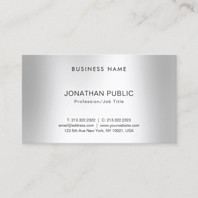 Modern Silver Look Modern Minimalist Elegant Plain Business Card (Front)