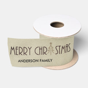 MODERN SILVER MERRY CHRISTMAS HOLIDAY CUSTOM SATIN RIBBON
