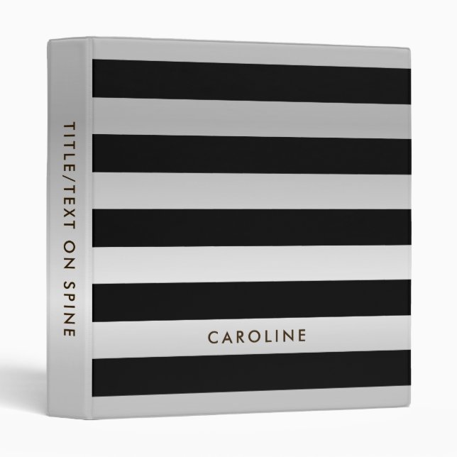 Modern Silver Metal & Black Striped Custom Binder (Front/Spine)