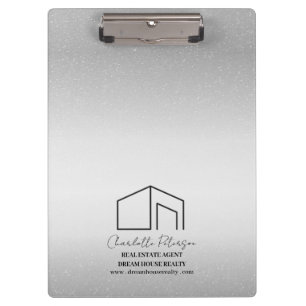 Modern Silver Metal Custom Real Estate Agent  Clipboard