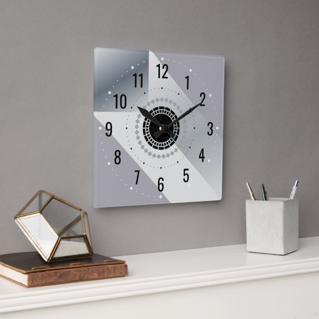 Modern Silver Metal Decor - Antique Grey Square Wall Clock (Office)
