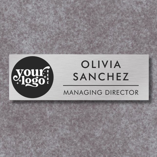 Modern Silver Metallic Business Logo Name Tag (Modern Silver Metallic Business Logo Name Tag)