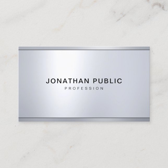 Modern Silver Metallic Look Simple Cool Template Business Card (Front)