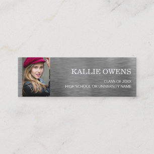 Modern Silver Metallic Metal Graduation Photo  Calling Card