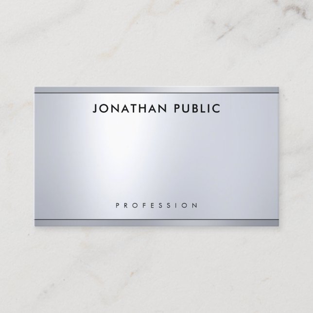 Modern Silver Metallic Simple Elegant Template Business Card (Front)