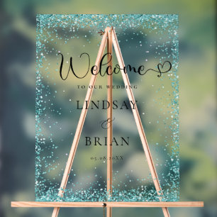 Modern Silver Mint Welcome Wedding Acrylic Sign