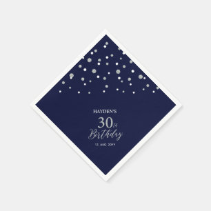 Modern Silver & Navy 30th Birthday Party Napkins