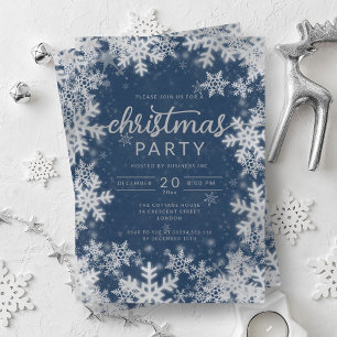 Modern Silver Navy Snowflakes Company Christmas  Invitation