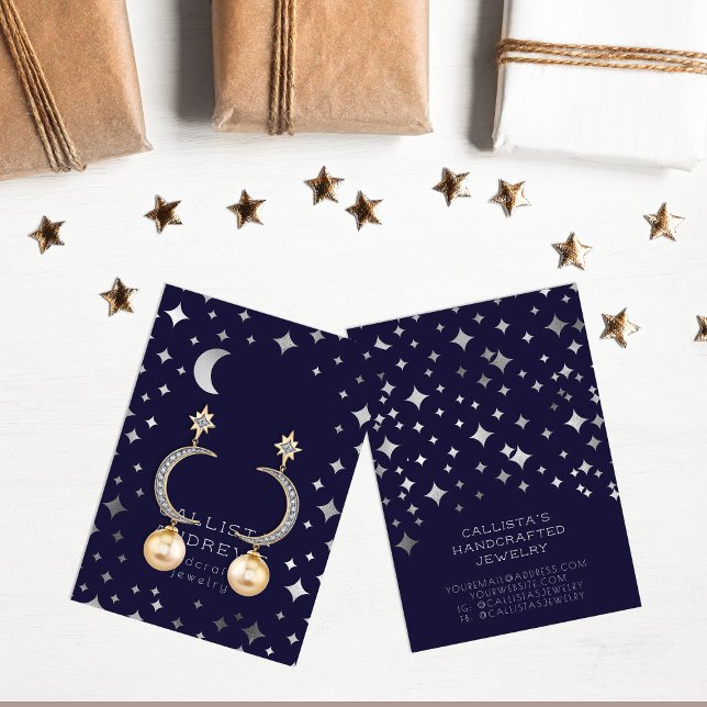 Modern Silver Navy Stars Moon Earring Display Card (Creator Uploaded)