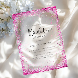 Modern Silver Pink Glitter Bridal Shower  Acrylic Invitations