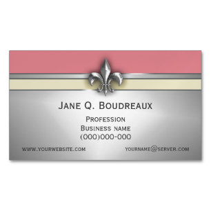 Modern Silver Pink Yellow Fleur de Lis Magnetic Business Card