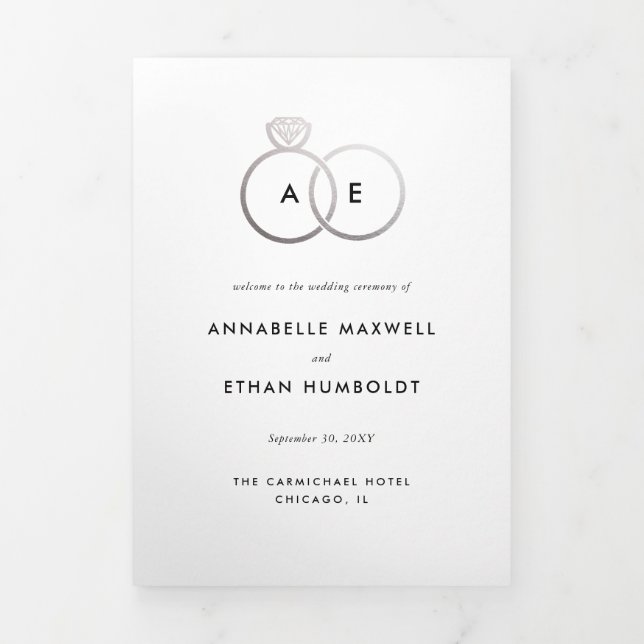 Modern Silver Rings Folded Wedding Program Tri-Fold Invitation (Cover)