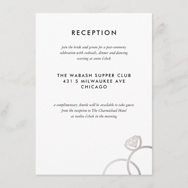 Modern Silver Rings Wedding Reception Card (Front)