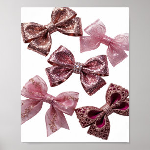 Modern Silver ROSE GOLD AND PINK BOWS Print