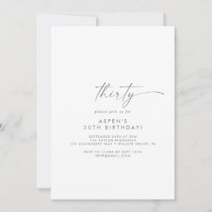 Modern Silver Script 30th Birthday Party Invitation