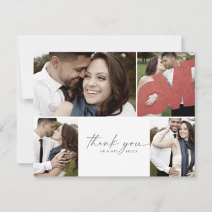 Modern Silver Script 4 Photo Collage Wedding Thank You Card