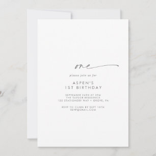 Modern Silver Script First Birthday Party Invitation