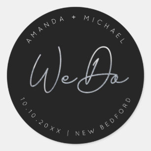Modern Silver Script Minimalist Wedding Classic Round Sticker