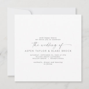 Modern Silver Script Square Wedding Invitation