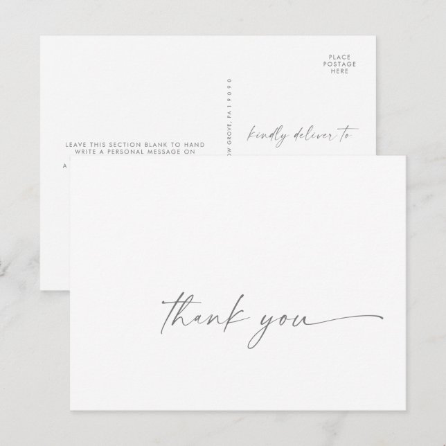 Modern Silver Script Thank You Postcard (Front/Back)