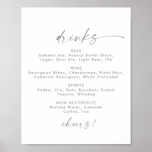 Modern Silver Script Wedding Drinks Menu Sign