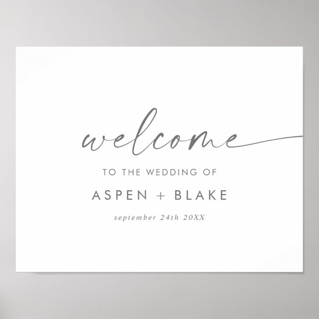 Modern Silver Script Wedding Welcome Poster (Front)