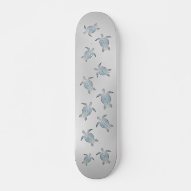 Modern Silver Sea Turtles Coastal Skateboard (Front)