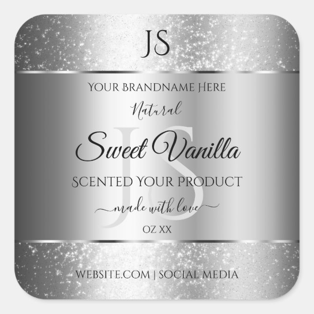 Modern Silver Soft Glitter Monogram Product Labels (Front)