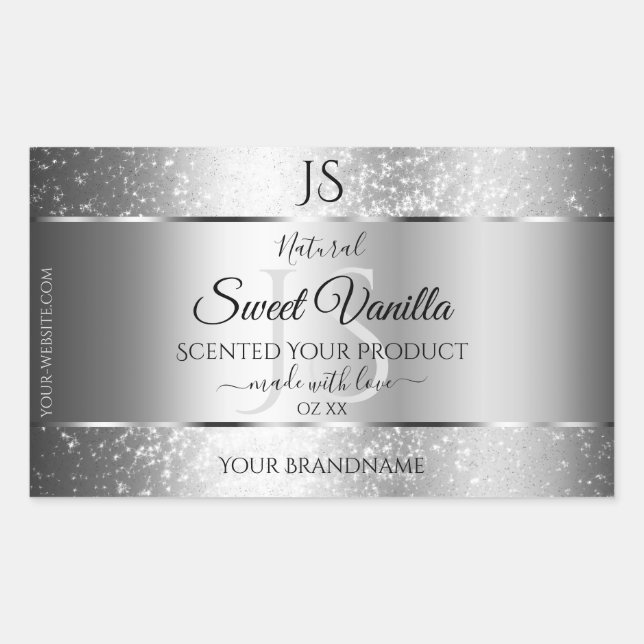 Modern Silver Soft Glitter Monogram Product Labels (Front)