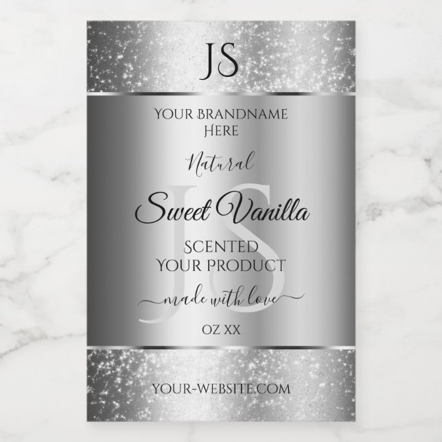 Modern Silver Soft Glitter Monogram Product Labels (Single Label)