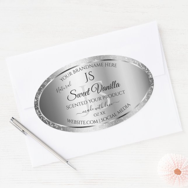 Modern Silver Soft Glitter Monogram Product Labels (Envelope)
