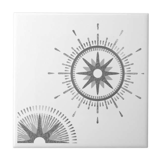 Modern Silver Starburst Celestial Design Tile (Front)
